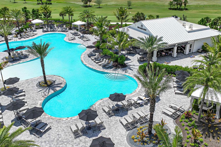 Resort-style pool and Bahama Bar at Esplanade at Azario, Lakewood Ranch